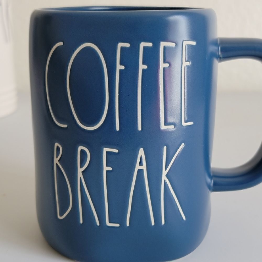 Rae Dunn Coffee Break Blue White Ceramic Mug New - Picture 5 of 11